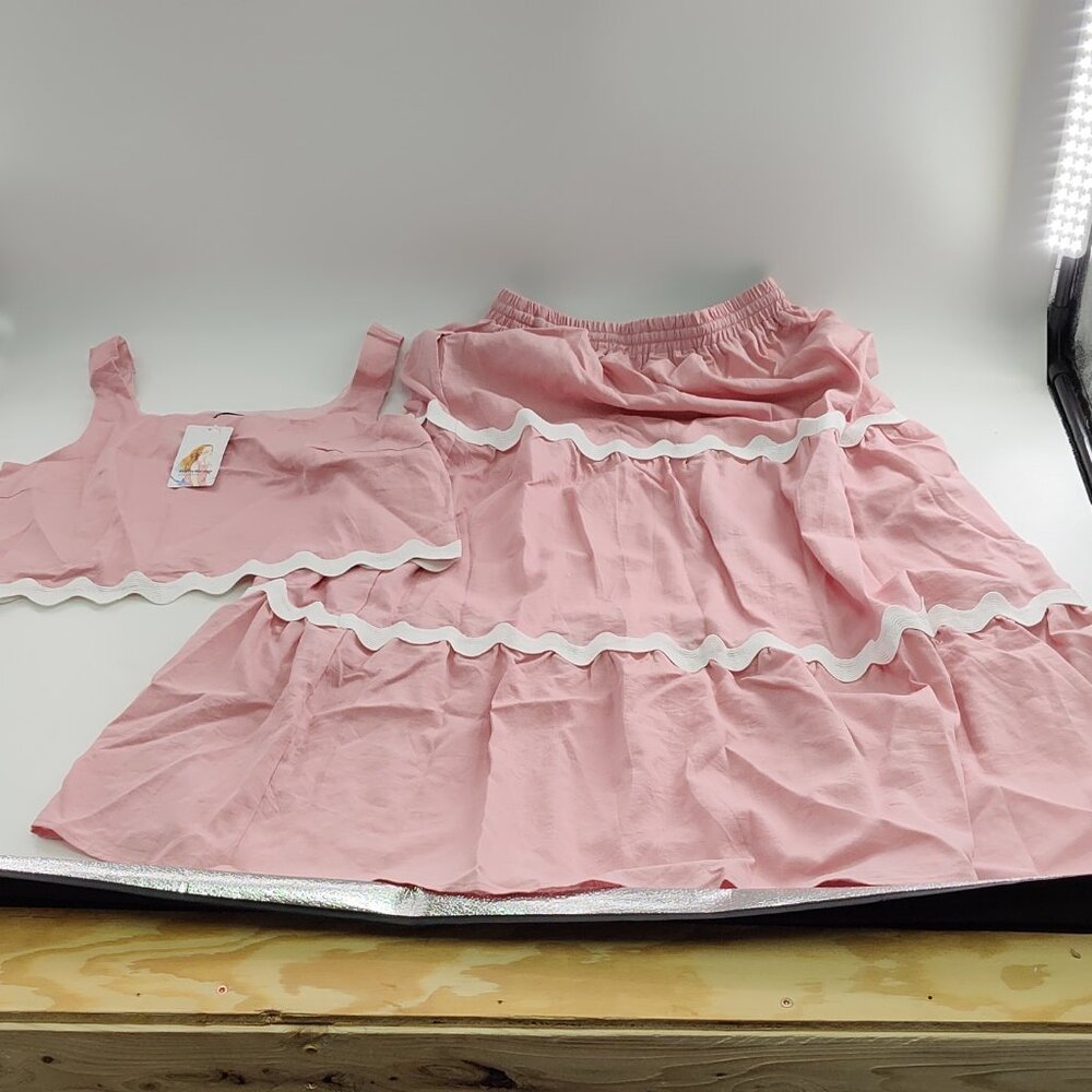 Pretty Garden Women's 2pc Tank & Skirt w/Rick Rack Trim Pink Size M    P#384@CMK